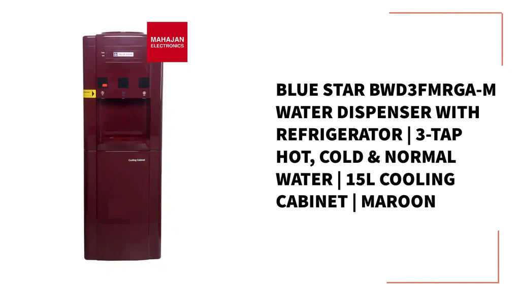 Blue Star BWD3FMRGA-M Water Dispenser with Refrigerator | 3-Tap Hot, Cold & Normal Water | 15L Cooling Cabinet | Maroon by@Outfy