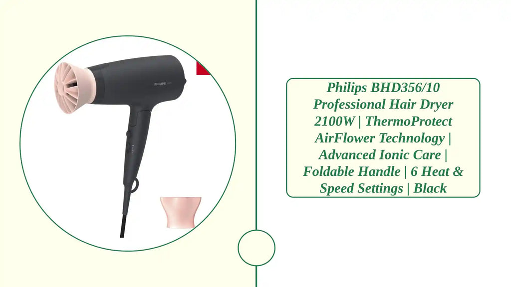 Philips BHD356/10 Professional Hair Dryer 2100W | ThermoProtect AirFlower Technology | Advanced Ionic Care | Foldable Handle | 6 Heat & Speed Settings | Black by@Outfy