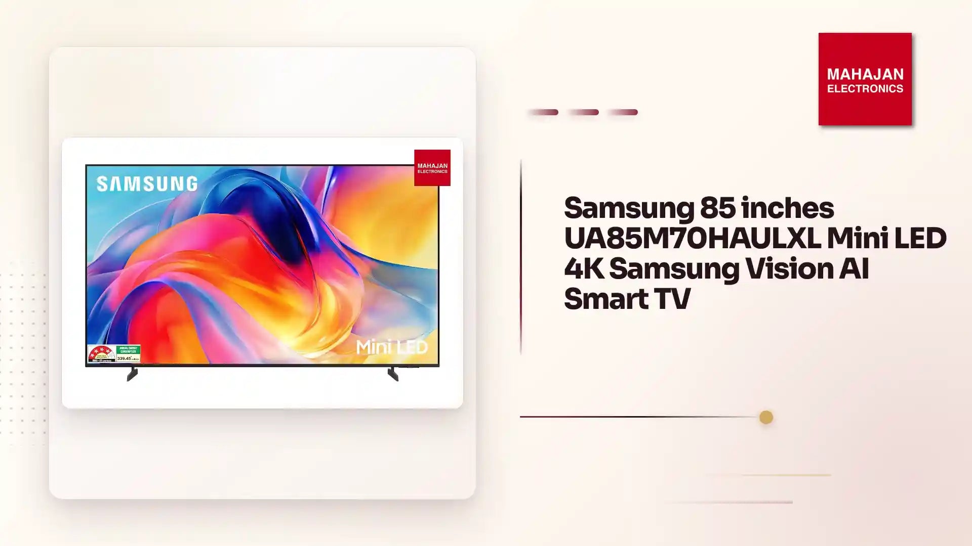 Samsung 85 inches UA85M70HAULXL Mini LED 4K Samsung Vision AI Smart TV by@Outfy