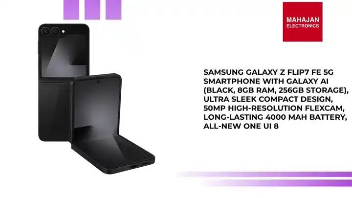 Samsung Galaxy Z Flip7 FE 5G Smartphone with Galaxy AI (Black, 8GB RAM, 256GB Storage), Ultra Sleek Compact Design, 50MP High-Resolution FlexCam, Long-Lasting 4000 mAh Battery, All-New One UI 8 by@Outfy