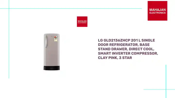 LG GLD2136ZHCP 201 L Single Door Refrigerator, Base Stand Drawer, Direct Cool, Smart Inverter Compressor, Clay Pink, 3 Star by@Outfy