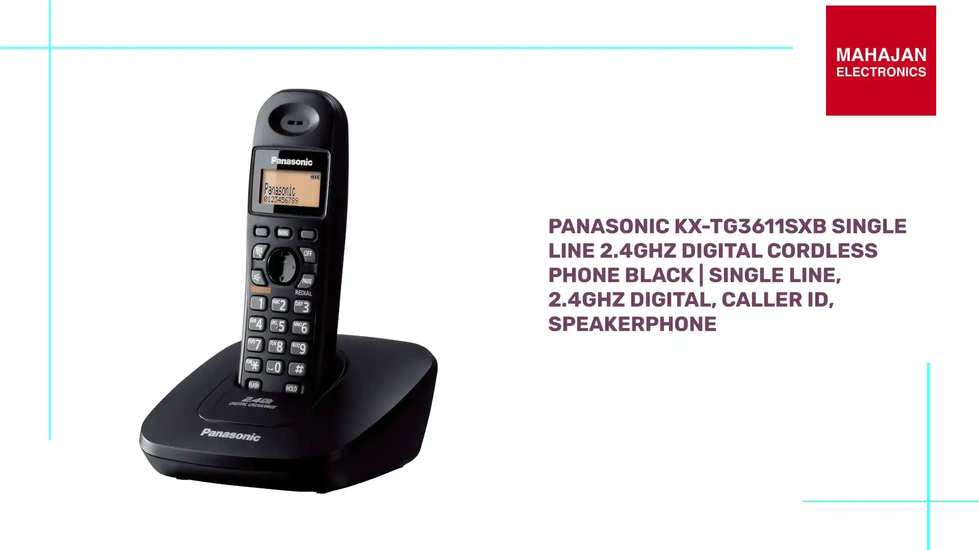 Panasonic KX-TG3611SXB Single Line 2.4GHz Digital Cordless Phone Black | Single Line, 2.4GHz Digital, Caller ID, Speakerphone by@Outfy