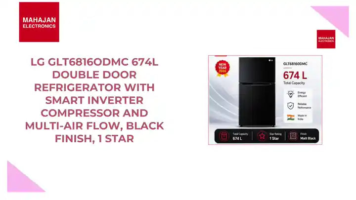 LG GLT6816ODMC 674L Double Door Refrigerator with Smart Inverter Compressor and Multi-Air Flow, Black Finish, 1 Star by@Outfy