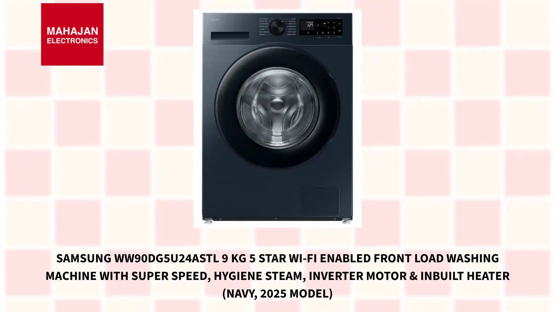 Samsung WW90DG5U24ASTL 9 Kg 5 Star Wi-Fi Enabled Front Load Washing Machine with Super Speed, Hygiene Steam, Inverter Motor &amp; Inbuilt Heater (Navy, 2025 Model) by@Outfy