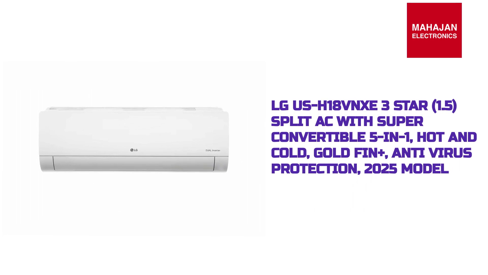 LG US-H18VNXE 3 Star (1.5) Split AC with Super Convertible 5-in-1, Hot and Cold, Gold Fin+, Anti Virus Protection, 2025 Model by@Outfy