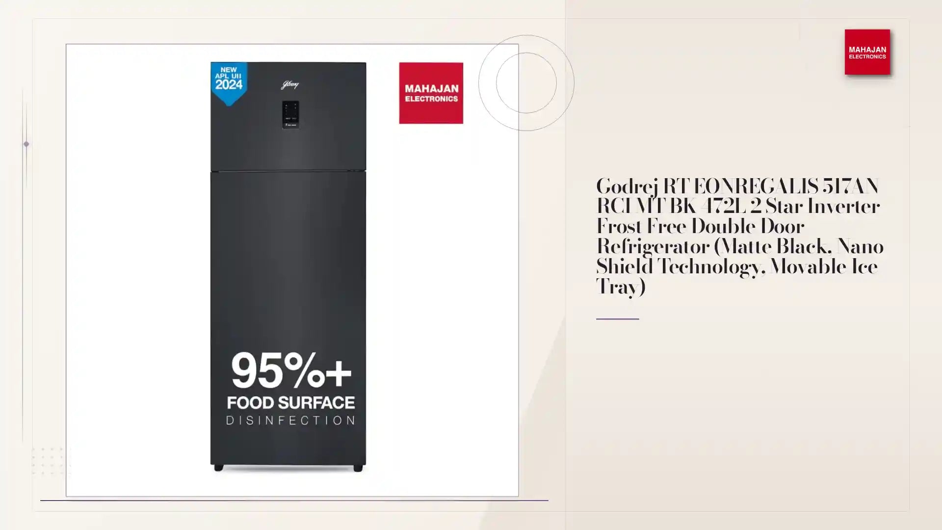 Godrej RT EONREGALIS 517AN RCI MT BK 472L 2 Star Inverter Frost Free Double Door Refrigerator (Matte Black, Nano Shield Technology, Movable Ice Tray) by@Outfy