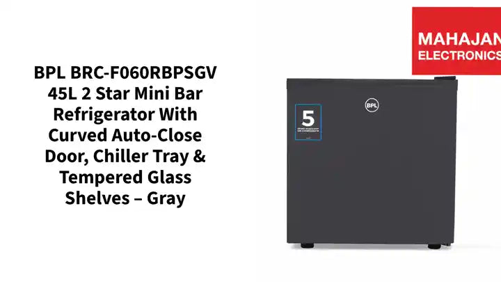 BPL BRC-F060RBPSGV 45L 2 Star Mini Bar Refrigerator with Curved Auto-Close Door, Chiller Tray &amp; Tempered Glass Shelves &ndash; Gray by@Outfy