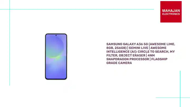 Samsung Galaxy A36 5G (Awesome Lime, 8GB, 256GB) | Gemini Live | Awesome Intelligence (AI): Circle to Search, My Filter, Object Eraser | 4nm Snapdragon Processor | Flagship Grade Camera by@Outfy