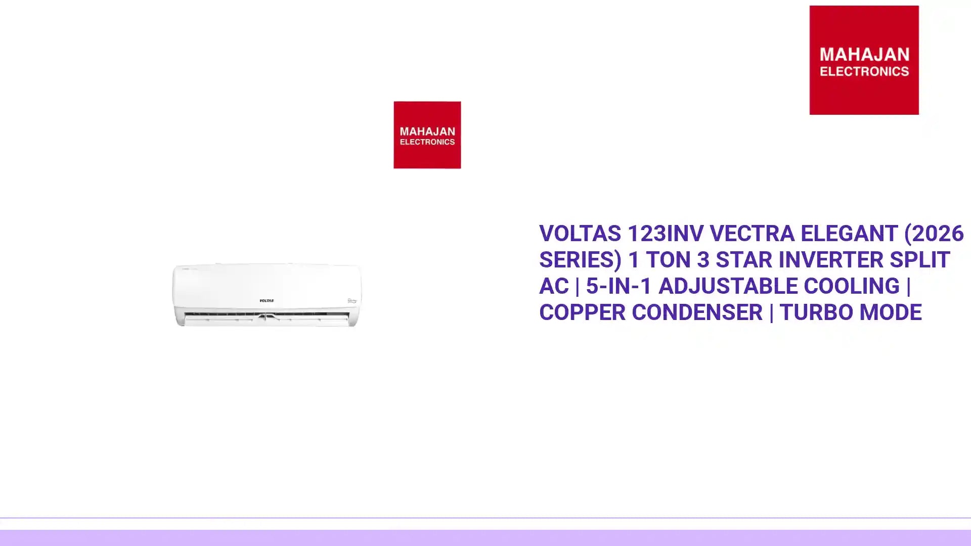 Voltas 123Inv Vectra Elegant (2026 Series) 1 Ton 3 Star Inverter Split AC | 5-in-1 Adjustable Cooling | Copper Condenser | Turbo Mode by@Outfy