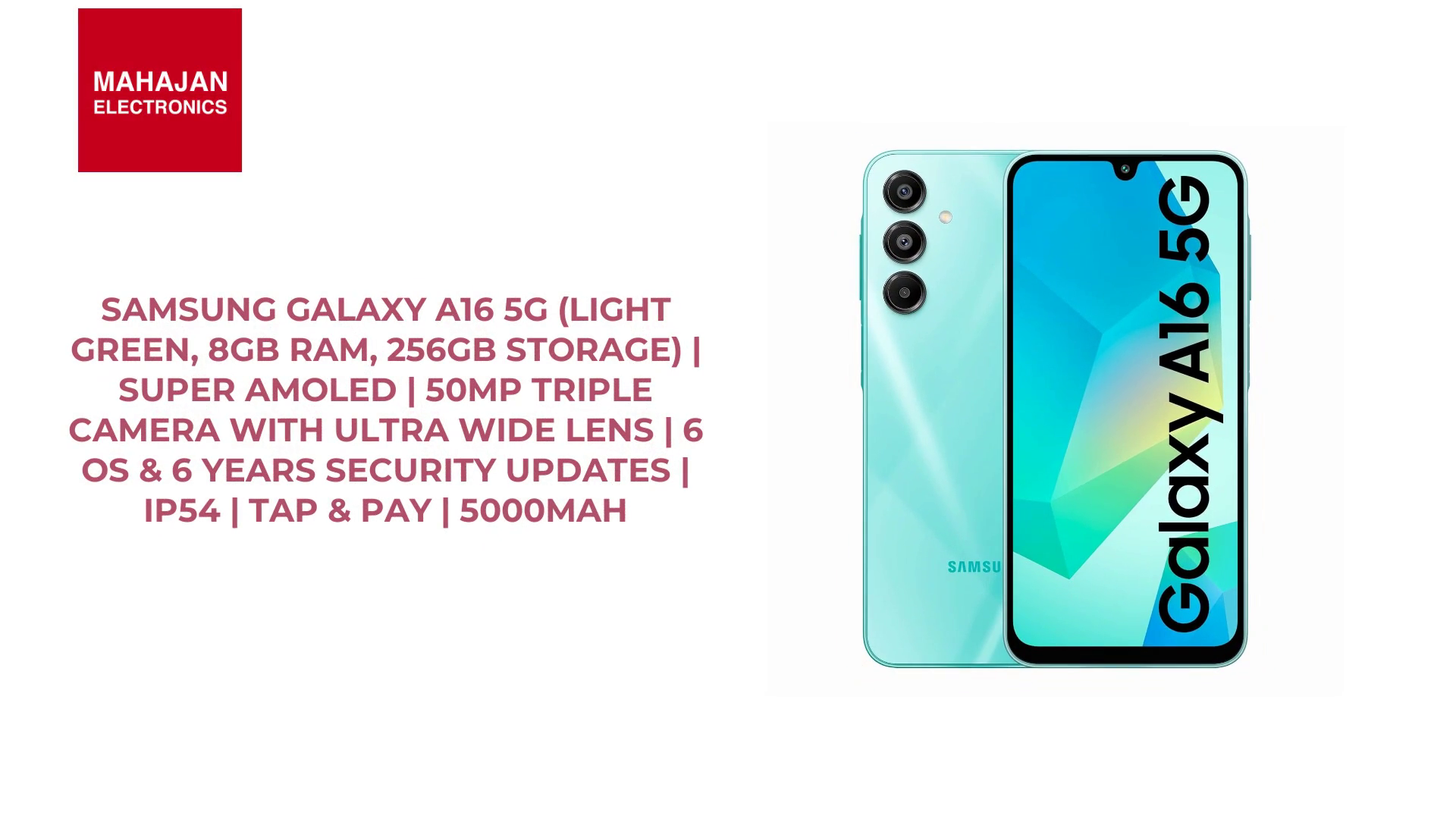 Samsung Galaxy A16 5G (Light Green, 8GB RAM, 256GB Storage) | Super AMOLED | 50MP Triple Camera with Ultra Wide Lens | 6 OS &amp; 6 Years Security Updates | IP54 | Tap &amp; Pay | 5000mAh by@Outfy