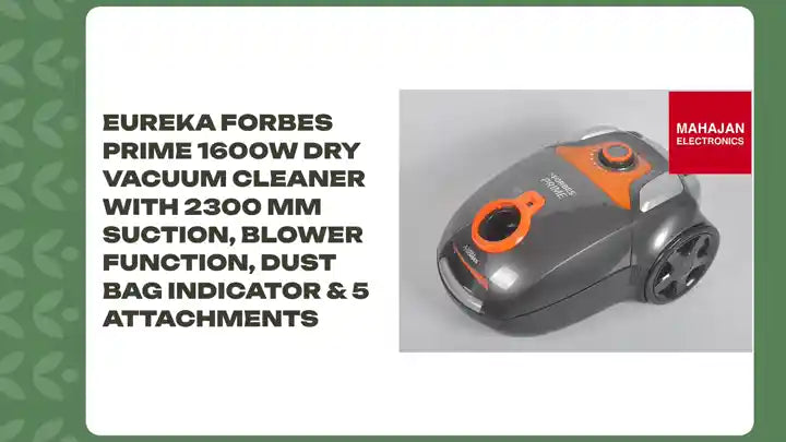 Eureka Forbes Prime 1600W Dry Vacuum Cleaner with 2300 mm Suction, Blower Function, Dust Bag Indicator & 5 Attachments by@Outfy