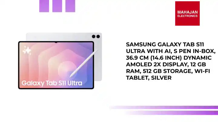 Samsung Galaxy Tab S11 Ultra with AI, S Pen in-Box, 36.9 cm (14.6 inch) Dynamic AMOLED 2X Display, 12 GB RAM, 512 GB Storage, Wi-Fi Tablet, Silver by@Outfy