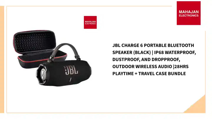 JBL Charge 6 Portable Bluetooth Speaker (Black) | IP68 Waterproof, DustProof, and DropProof, Outdoor Wireless Audio |28Hrs Playtime + Travel Case Bundle by@Outfy