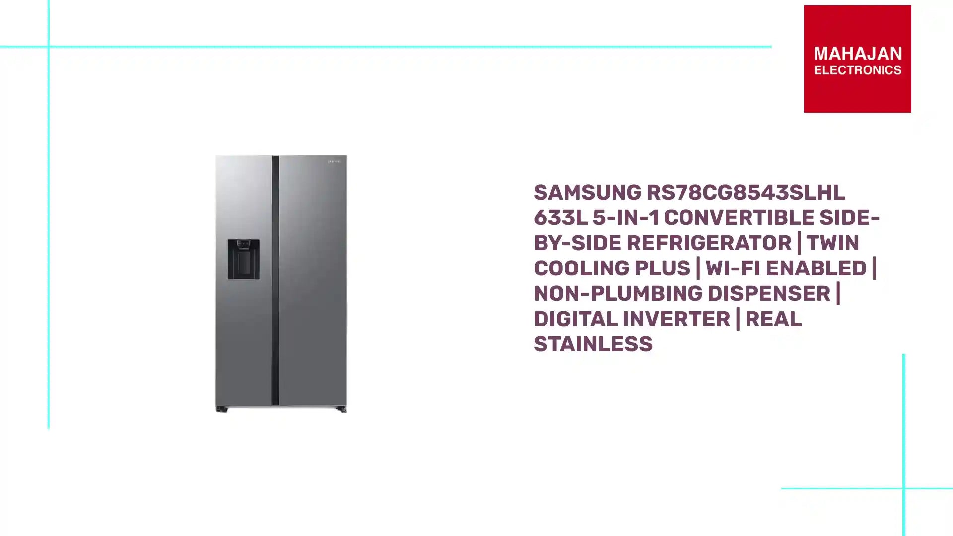 Samsung RS78CG8543SLHL 633L 5-in-1 Convertible Side-by-Side Refrigerator | Twin Cooling Plus | Wi-Fi Enabled | Non-Plumbing Dispenser | Digital Inverter | Real Stainless by@Outfy