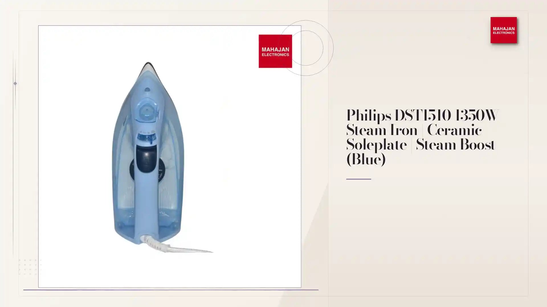 Philips DST1510 1350W Steam Iron | Ceramic Soleplate | Steam Boost (Blue) by@Outfy