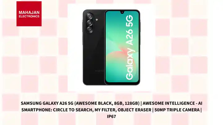 Samsung Galaxy A26 5G (Awesome Black, 8GB, 128GB) | Awesome Intelligence - AI Smartphone: Circle to Search, My Filter, Object Eraser | 50MP Triple Camera | IP67 by@Outfy