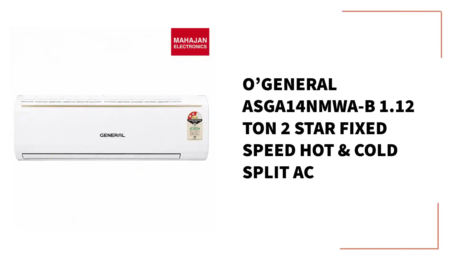 O&rsquo;General ASGA14NMWA-B 1.12 Ton 2 Star Fixed Speed Hot &amp; Cold Split AC by@Outfy