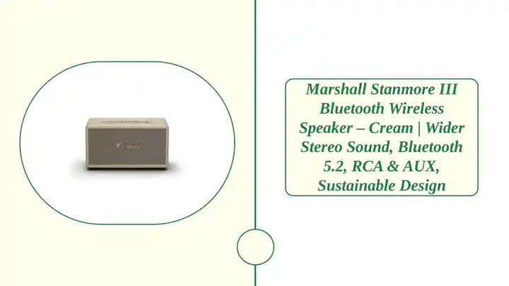 Marshall Stanmore III Bluetooth Wireless Speaker &ndash; Cream | Wider Stereo Sound, Bluetooth 5.2, RCA &amp; AUX, Sustainable Design by@Outfy