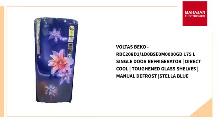 Voltas Beko - RDC208D1/1D0BSE0M0000GD 175 L Single Door Refrigerator | Direct Cool | Toughened Glass Shelves | Manual Defrost |Stella Blue by@Outfy