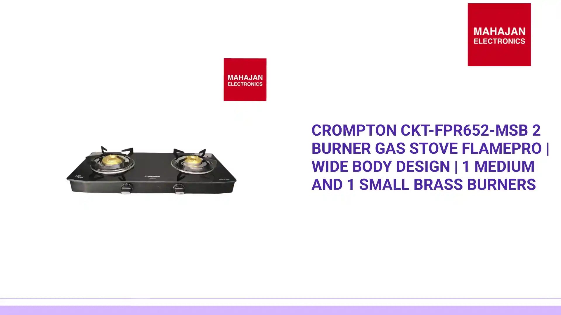 Crompton CKT-FPR652-MSB 2 Burner Gas Stove FlamePro | Wide Body Design | 1 Medium and 1 Small Brass Burners by@Outfy