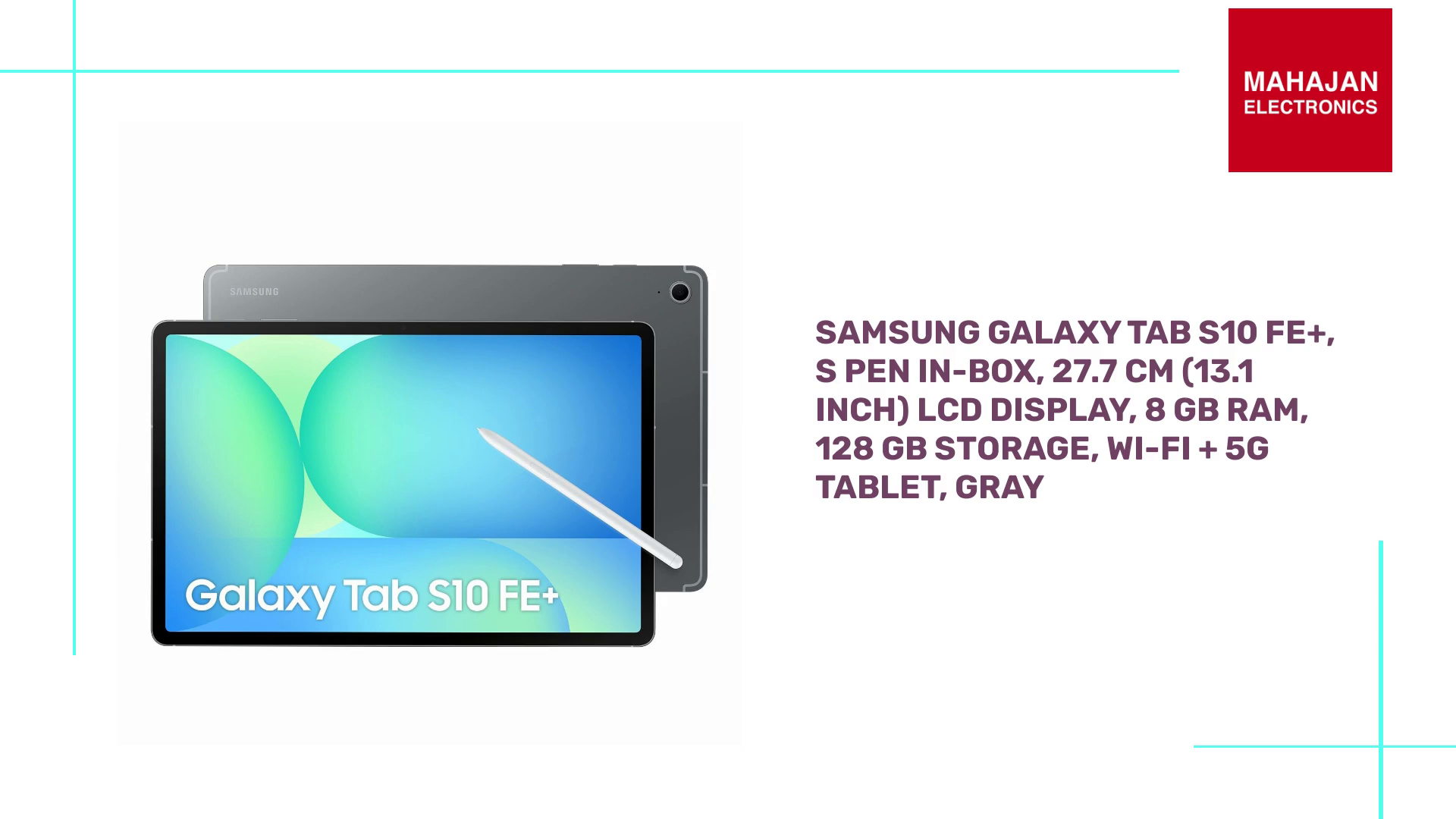 Samsung Galaxy Tab S10 FE+, S Pen in-Box, 27.7 cm (13.1 inch) LCD Display, 8 GB RAM, 128 GB Storage, Wi-Fi + 5G Tablet, Gray by@Outfy
