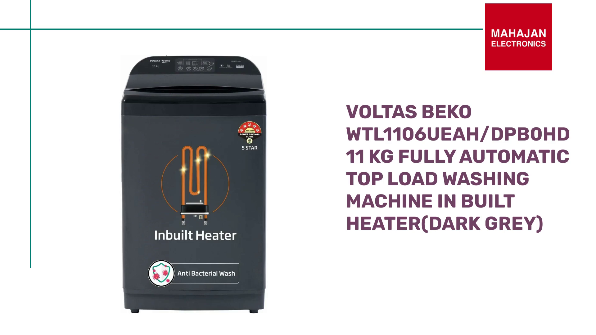 Voltas Beko WTL1106UEAH/DPB0HD 11 Kg Fully Automatic Top Load Washing Machine in Built Heater(Dark Grey) by@Outfy