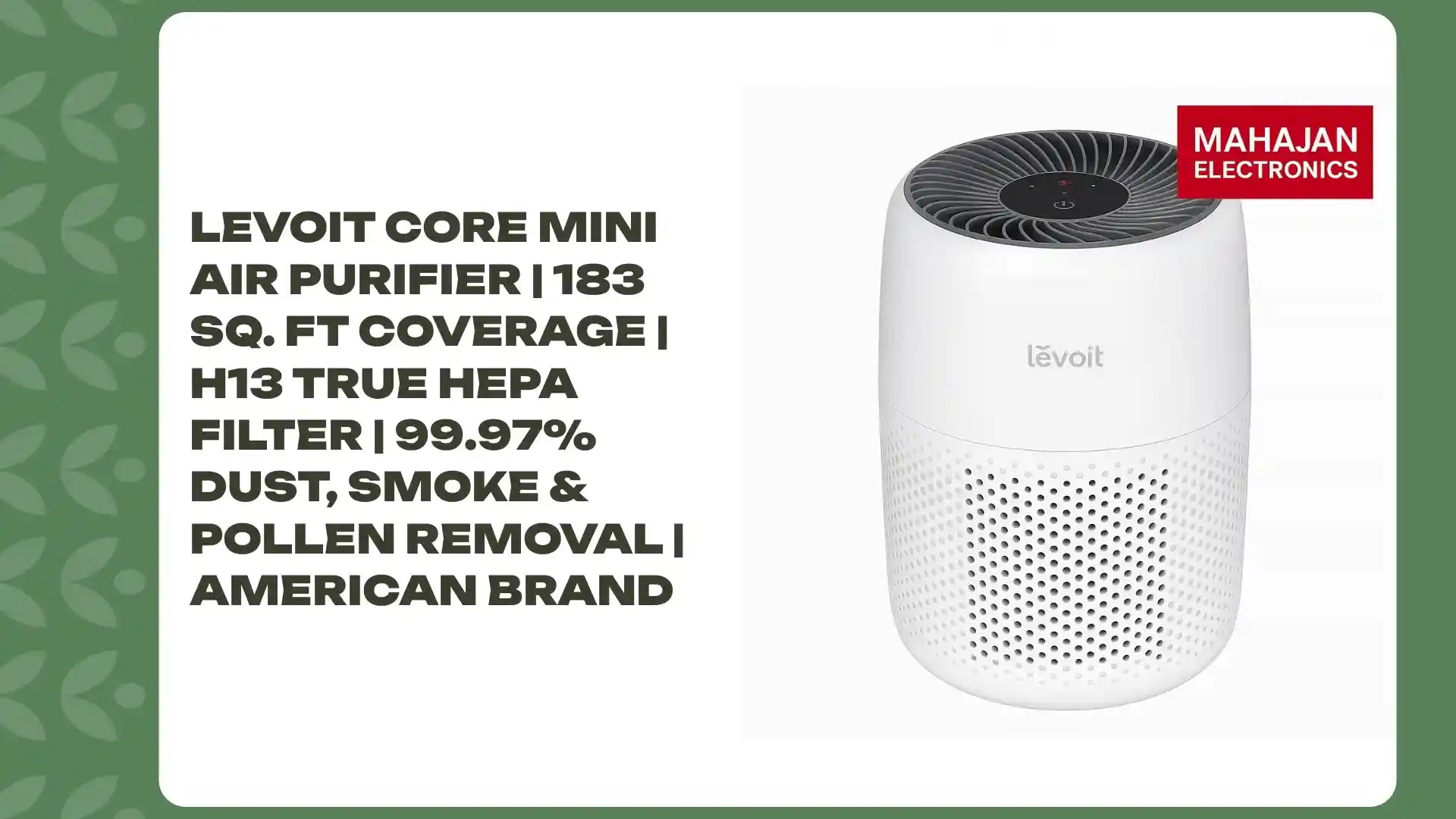 LEVOIT Core Mini Air Purifier | 183 Sq. Ft Coverage | H13 True HEPA Filter | 99.97% Dust, Smoke &amp; Pollen Removal | American Brand by@Outfy