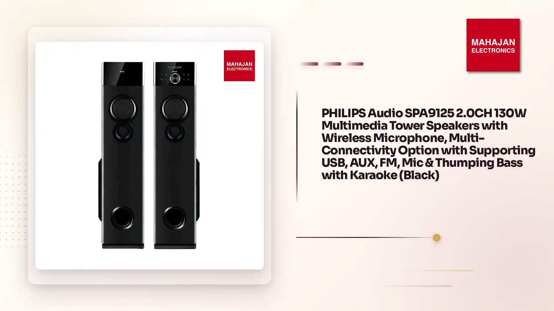 PHILIPS Audio SPA9125 2.0CH 130W Multimedia Tower Speakers with Wireless Microphone, Multi-Connectivity Option with Supporting USB, AUX, FM, Mic &amp; Thumping Bass with Karaoke (Black) by@Outfy