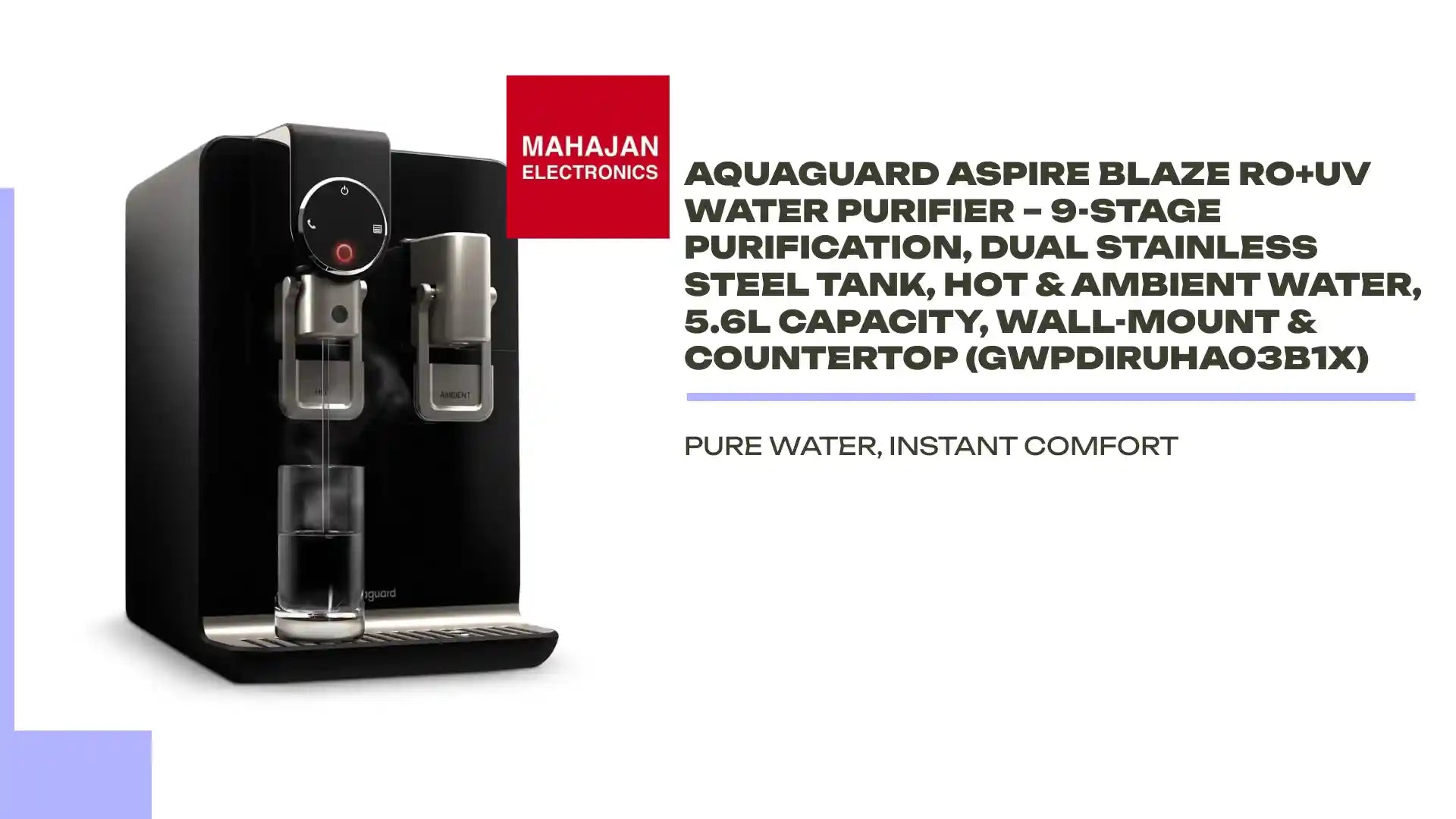 Aquaguard Aspire Blaze RO+UV Water Purifier &ndash; 9-Stage Purification, Dual Stainless Steel Tank, Hot &amp; Ambient Water, 5.6L Capacity, Wall-Mount &amp; Countertop (GWPDIRUHA03B1X) by@Outfy