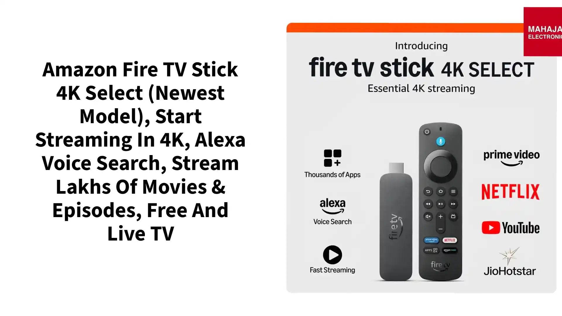 Amazon Fire TV Stick 4K Select (newest model), start streaming in 4K, Alexa voice search, stream lakhs of movies &amp; episodes, free and live TV by@Outfy