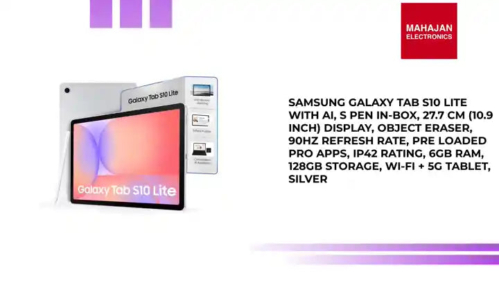 Samsung Galaxy Tab S10 Lite with AI, S Pen in-Box, 27.7 cm (10.9 Inch) Display, Object Eraser, 90Hz Refresh Rate, Pre Loaded Pro Apps, IP42 Rating, 6GB RAM, 128GB Storage, Wi-Fi + 5G Tablet, Silver by@Outfy