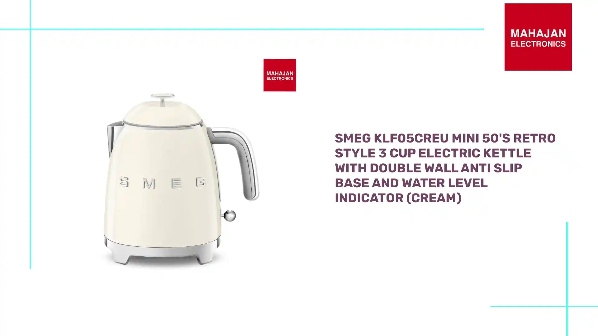 SMEG KLF05CREU Mini 50's Retro Style 3 Cup Electric Kettle with Double Wall Anti Slip Base and Water Level Indicator (Cream) by@Outfy