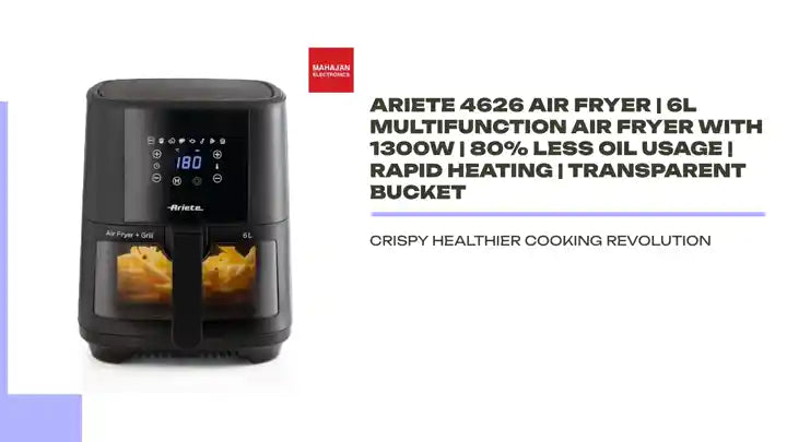 Ariete 4626 Air Fryer | 6L Multifunction Air Fryer with 1300W | 80% Less Oil Usage | Rapid Heating | Transparent Bucket by@Outfy