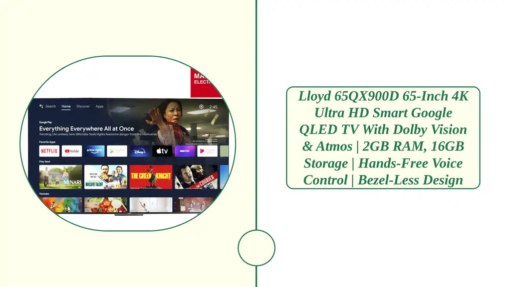 Lloyd 65QX900D 65-Inch 4K Ultra HD Smart Google QLED TV with Dolby Vision & Atmos | 2GB RAM, 16GB Storage | Hands-Free Voice Control | Bezel-Less Design by@Outfy