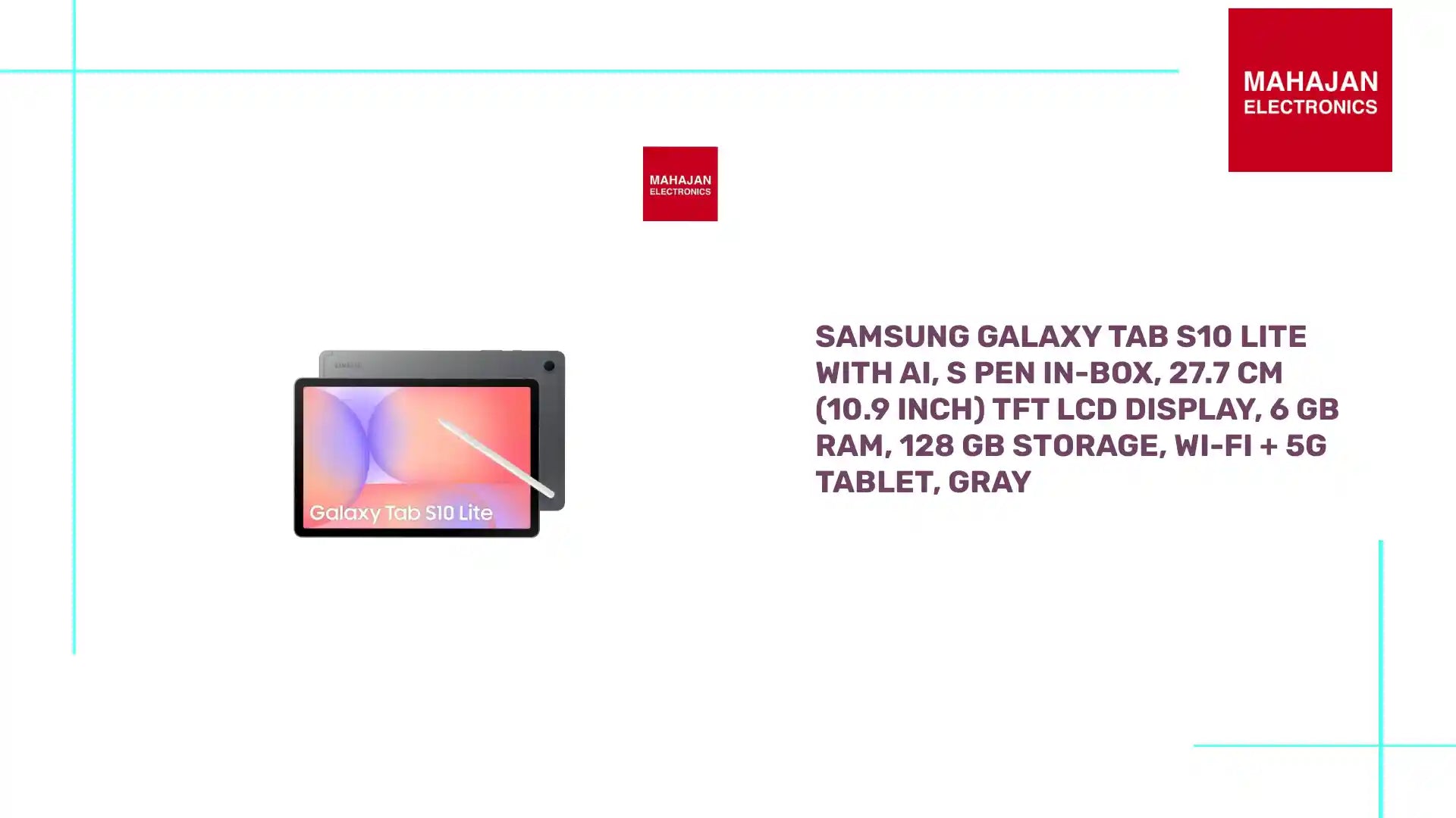 Samsung Galaxy Tab S10 Lite with AI, S Pen in-Box, 27.7 cm (10.9 inch) TFT LCD Display, 6 GB RAM, 128 GB Storage, Wi-Fi + 5G Tablet, Gray by@Outfy