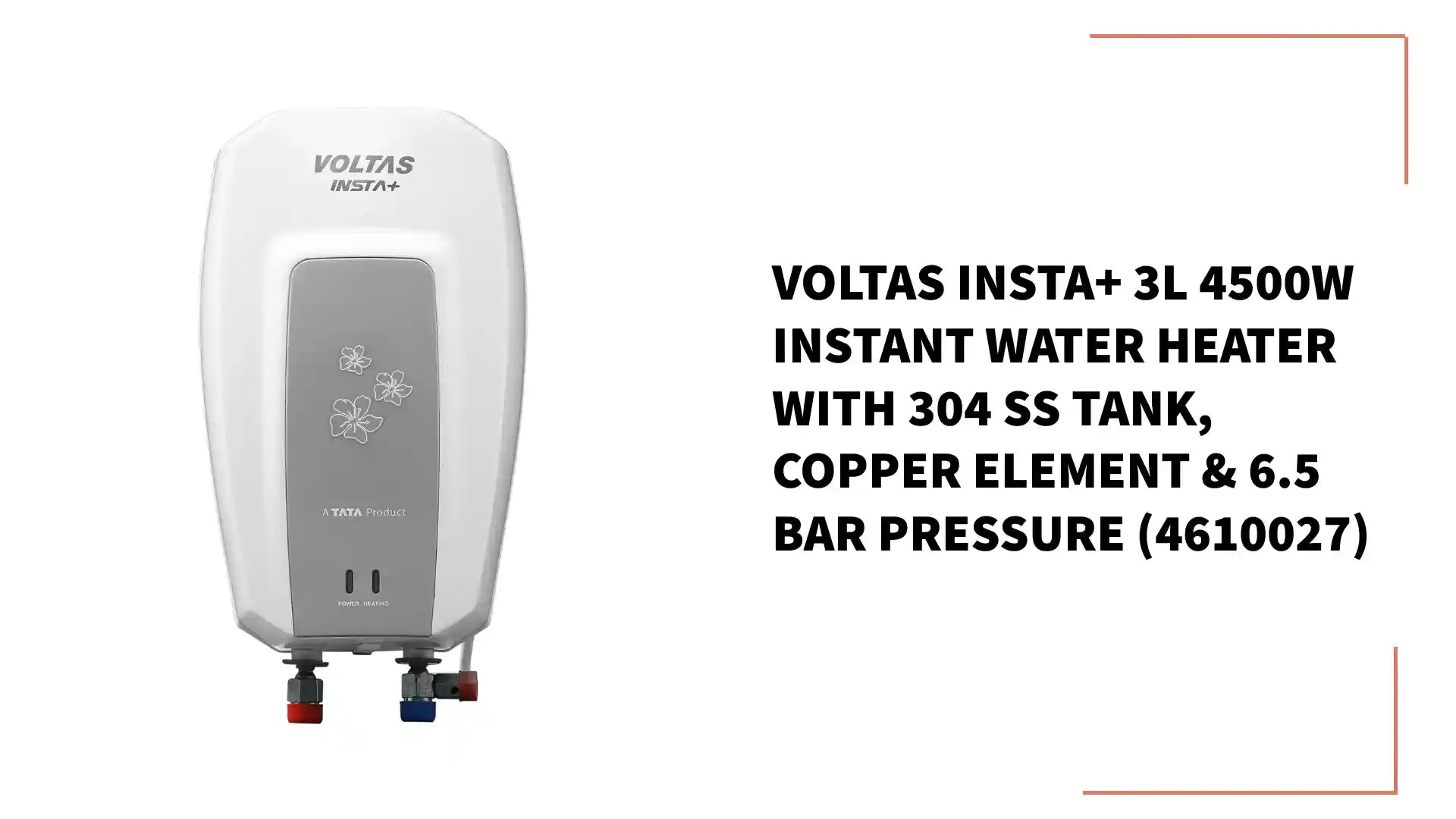 Voltas Insta+ 3L 4500W Instant Water Heater with 304 SS Tank, Copper Element &amp; 6.5 Bar Pressure (4610027) by@Outfy