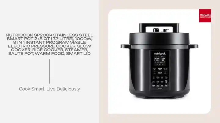 Nutricook SP208K Stainless Steel Smart Pot 2 (8 QT | 7.7 Litre), 1000W, 9 In 1 Instant Programmable Electric Pressure Cooker, Slow Cooker, Rice Cooker, Steamer, Saute Pot, Warm Food, Smart Lid by@Outfy
