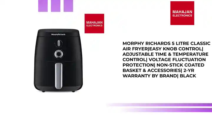 Morphy Richards 5 Litre Classic Air Fryer|Easy Knob Control| Adjustable Time &amp; Temperature Control| Voltage Fluctuation Protection| Non-stick Coated Basket &amp; Accessories| 2-Yr Warranty by Brand| Black by@Outfy