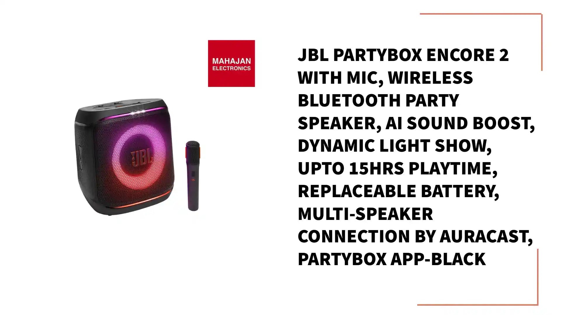 JBL Partybox Encore 2 with Mic, Wireless Bluetooth Party Speaker, AI Sound Boost, Dynamic Light Show, Upto 15Hrs Playtime, Replaceable Battery, Multi-Speaker Connection by Auracast, PartyBox App-Black by@Outfy