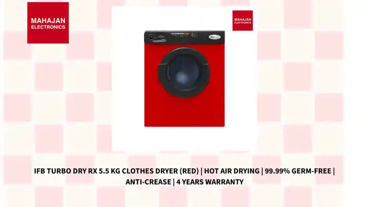 IFB Turbo Dry RX 5.5 Kg Clothes Dryer (Red) | Hot Air Drying | 99.99% Germ-Free | Anti-Crease | 4 Years Warranty by@Outfy