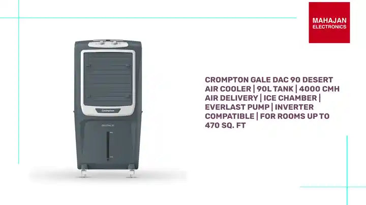 Crompton Gale DAC 90 Desert Air Cooler | 90L Tank | 4000 CMH Air Delivery | Ice Chamber | Everlast Pump | Inverter Compatible | For Rooms up to 470 Sq. Ft by@Outfy
