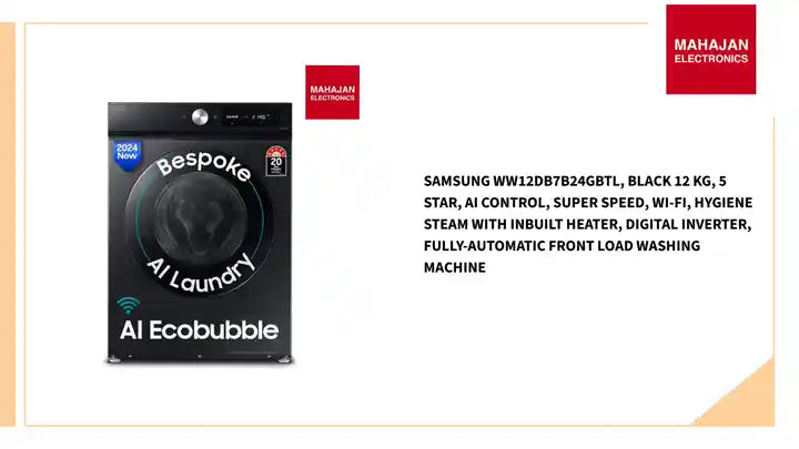 Samsung WW12DB7B24GBTL, Black 12 kg, 5 Star, AI Control, Super Speed, Wi-Fi, Hygiene Steam with Inbuilt Heater, Digital Inverter, Fully-Automatic Front Load Washing Machine by@Outfy