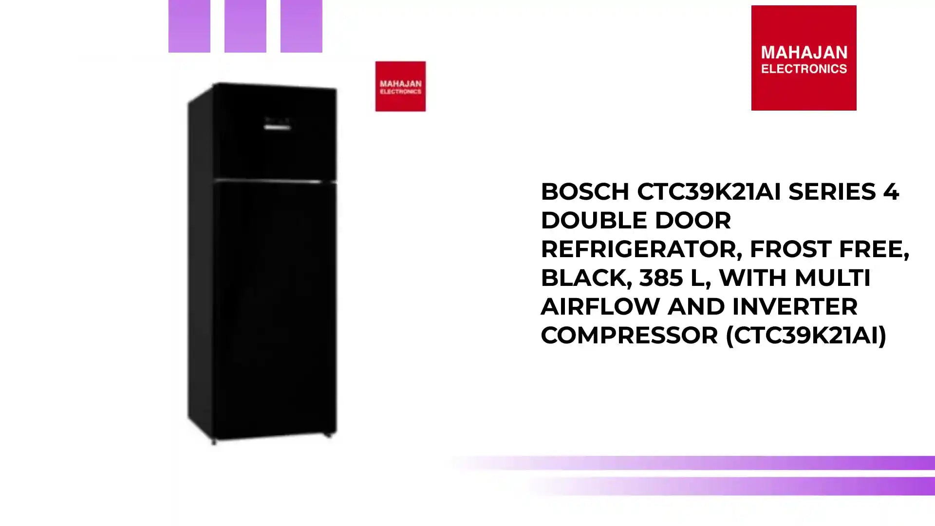 Bosch CTC39K21AI Series 4 Double Door Refrigerator, Frost Free, Black, 385 L, with Multi Airflow and Inverter Compressor (CTC39K21AI) by@Outfy