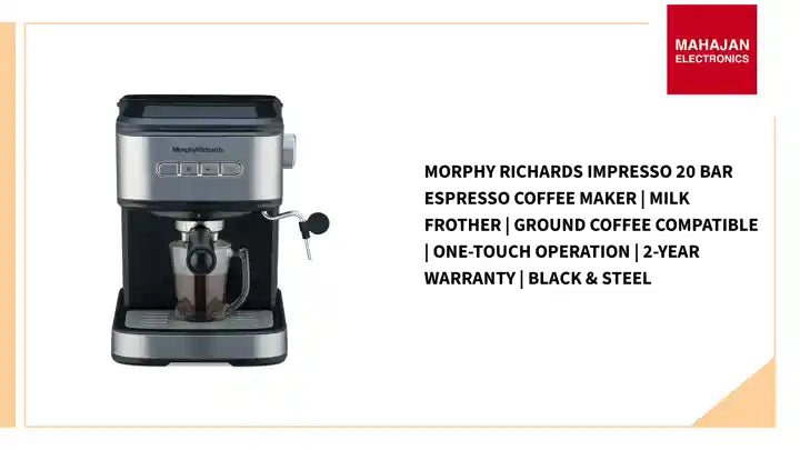 Morphy Richards Impresso 20 Bar Espresso Coffee Maker | Milk Frother | Ground Coffee Compatible | One-Touch Operation | 2-Year Warranty | Black &amp; Steel by@Outfy