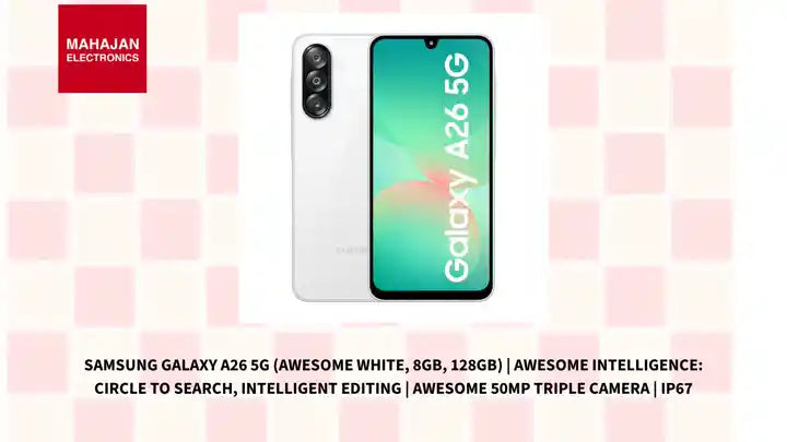 Samsung Galaxy A26 5G (Awesome White, 8GB, 128GB) | Awesome Intelligence: Circle to Search, Intelligent Editing | Awesome 50MP Triple Camera | IP67 by@Outfy
