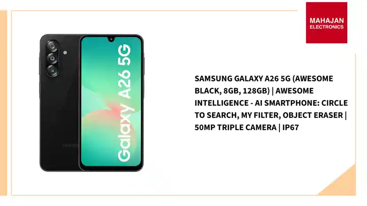 Samsung Galaxy A26 5G (Awesome Black, 8GB, 128GB) | Awesome Intelligence - AI Smartphone: Circle to Search, My Filter, Object Eraser | 50MP Triple Camera | IP67 by@Outfy