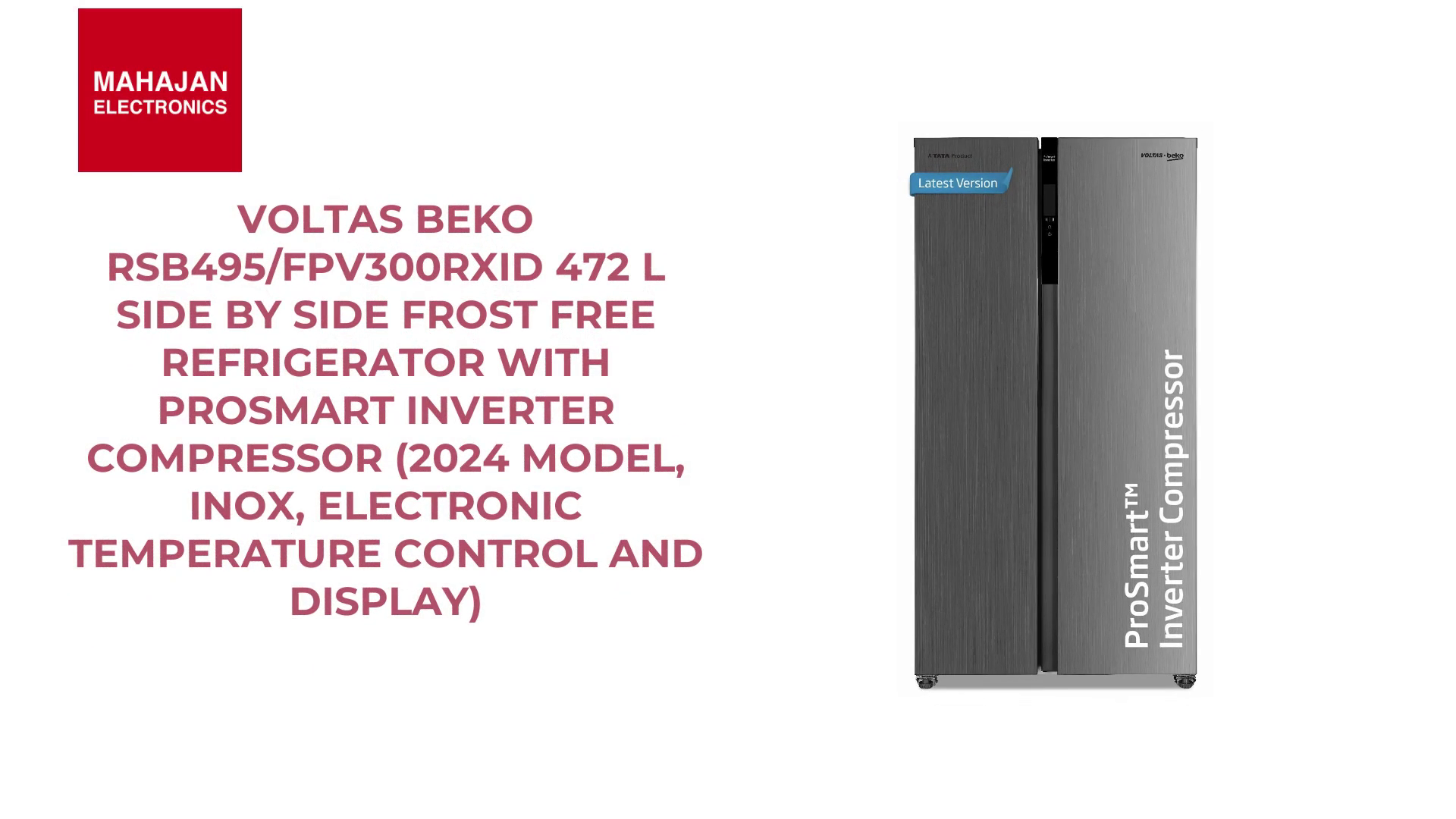 Voltas Beko RSB495/FPV300RXID 472 L Side by Side Frost Free Refrigerator with ProSmart Inverter Compressor (2024 Model, INOX, Electronic Temperature Control and Display) by@Outfy