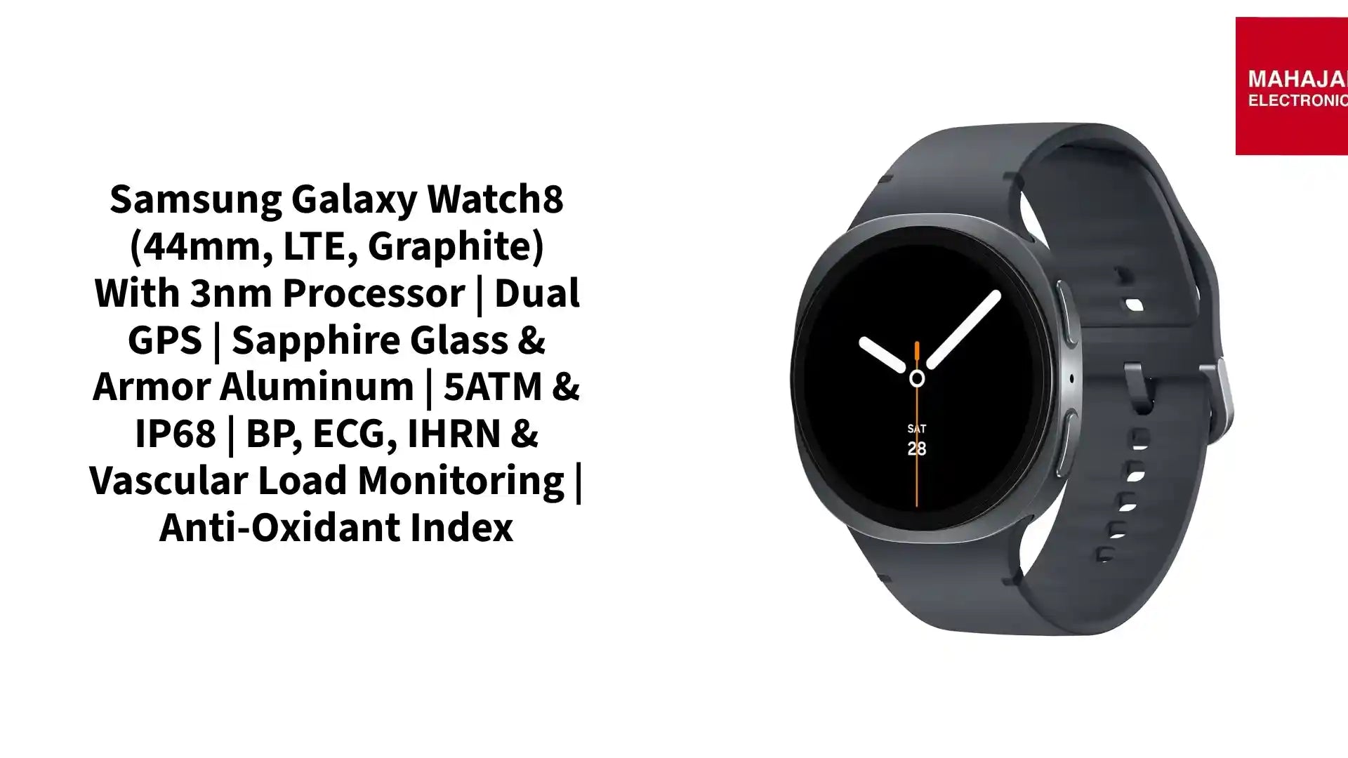 Samsung Galaxy Watch8 (44mm, LTE, Graphite) with 3nm Processor | Dual GPS | Sapphire Glass &amp; Armor Aluminum | 5ATM &amp; IP68 | BP, ECG, IHRN &amp; Vascular Load Monitoring | Anti-oxidant Index by@Outfy