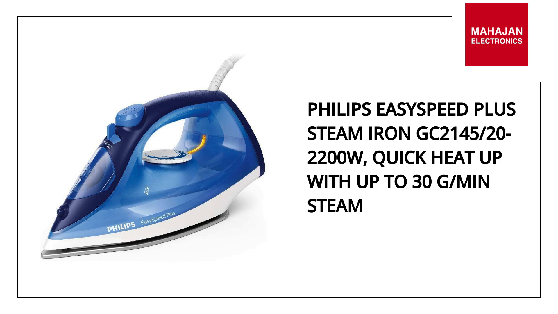 Philips EasySpeed Plus Steam Iron GC2145/20-2200W, Quick Heat Up with up to 30 g/min steam by@Outfy