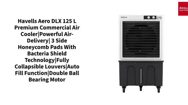 Havells Aero DLX 125 L Premium Commercial Air Cooler|Powerful Air-Delivery| 3 Side Honeycomb Pads with Bacteria Shield Technology|Fully Collapsible Louvers|Auto fill function|Double Ball bearing Motor by@Outfy